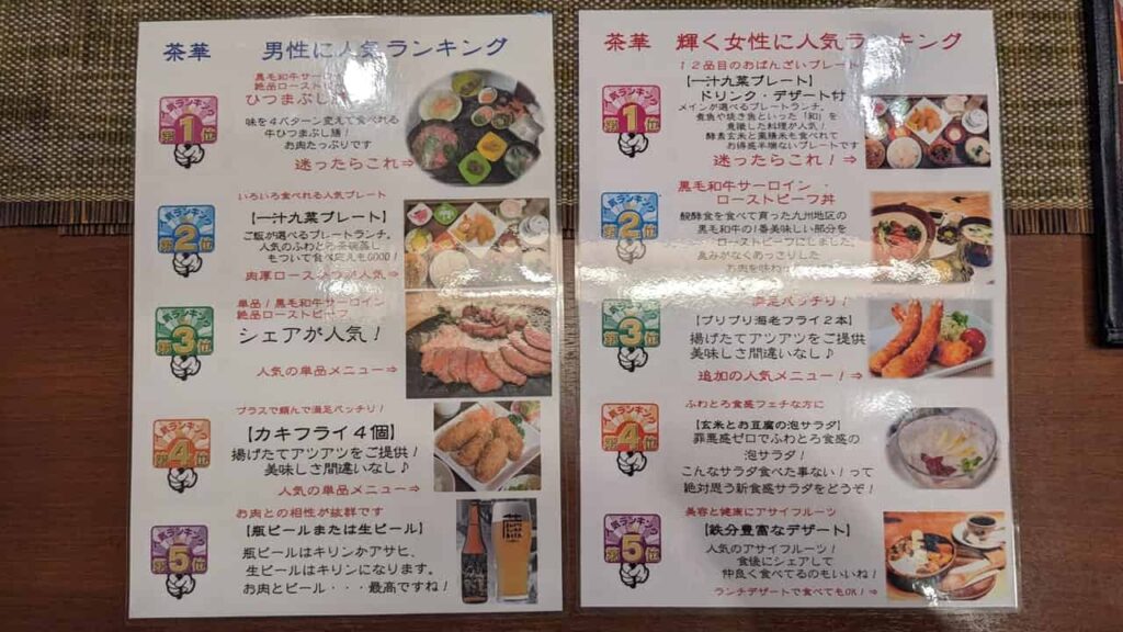 『健康ダイニング 茶華』メニュー